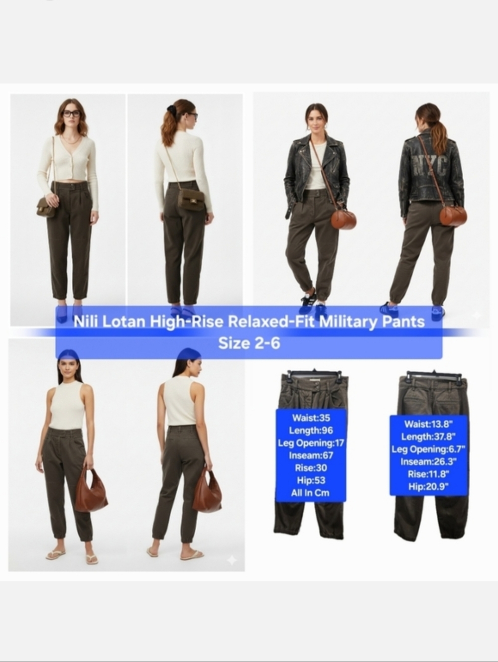 Nili Lotan High-Rise Relaxed-Fit Military Pants Size 2-6